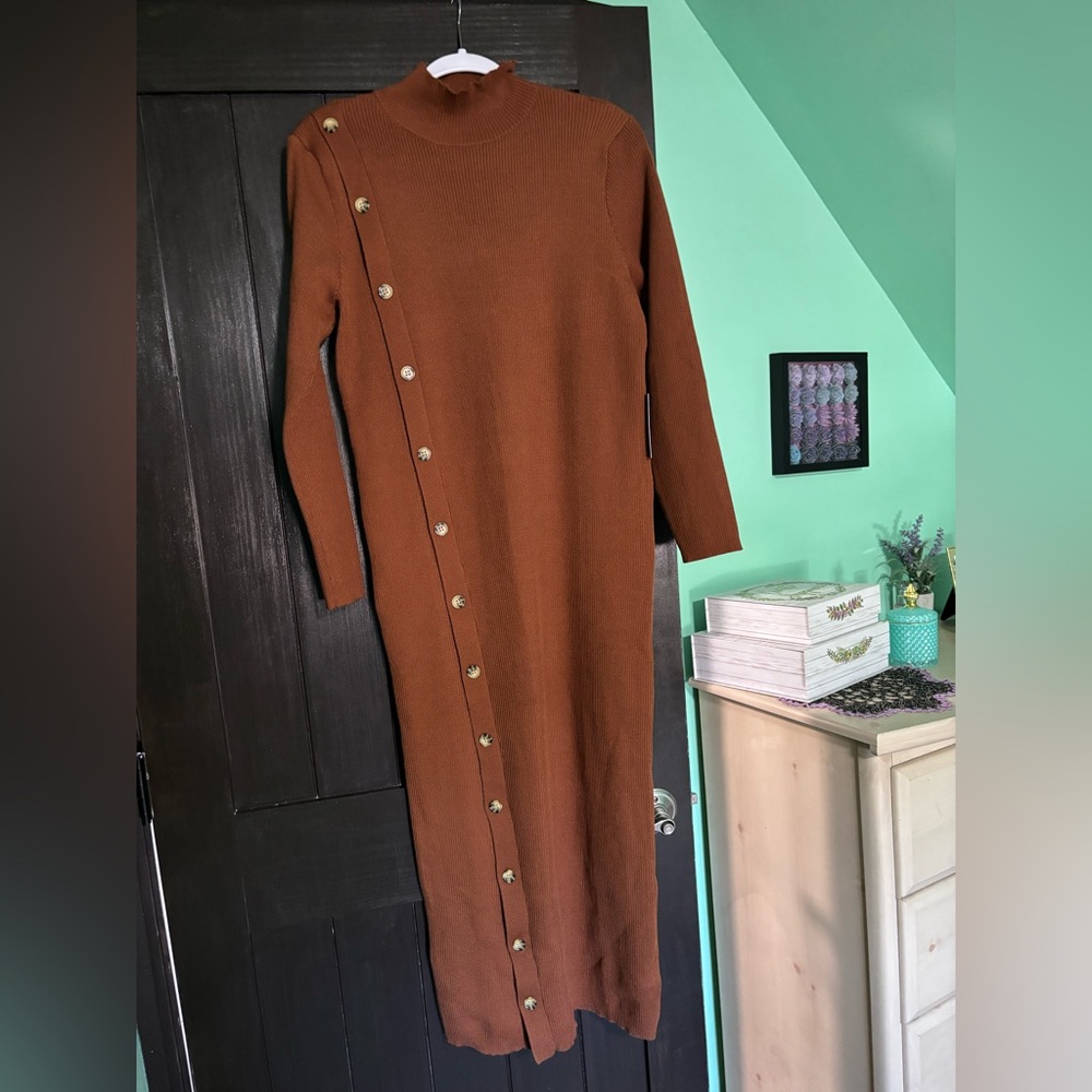 Eloquii Rust Long Sleeve Button Dress